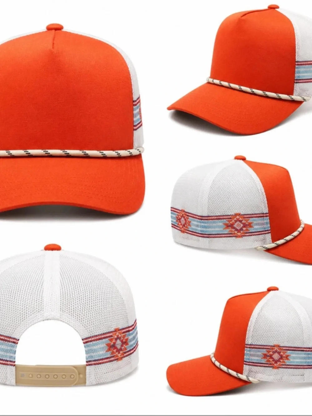 Orange & White Rope-Front Trucker Hat